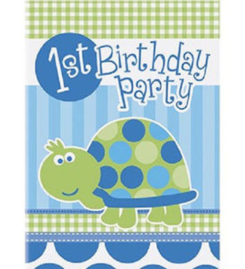 1st First Birthday Blue Turtle Party 8 Invitations