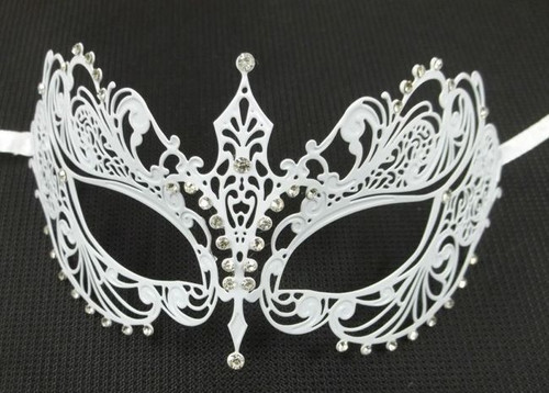 White Crystal Beautiful Eyes Laser Cut Venetian Mask Masquerade Metal Filigree