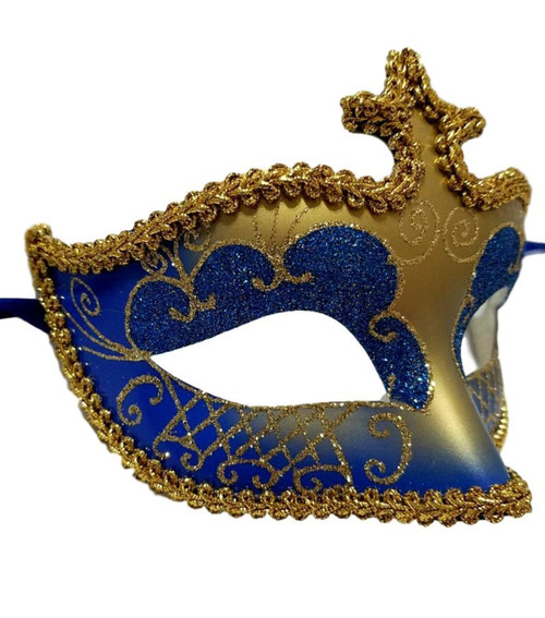 Blue Gold Glitter Venetian Masquerade Costume Mask Halloween New Years Party