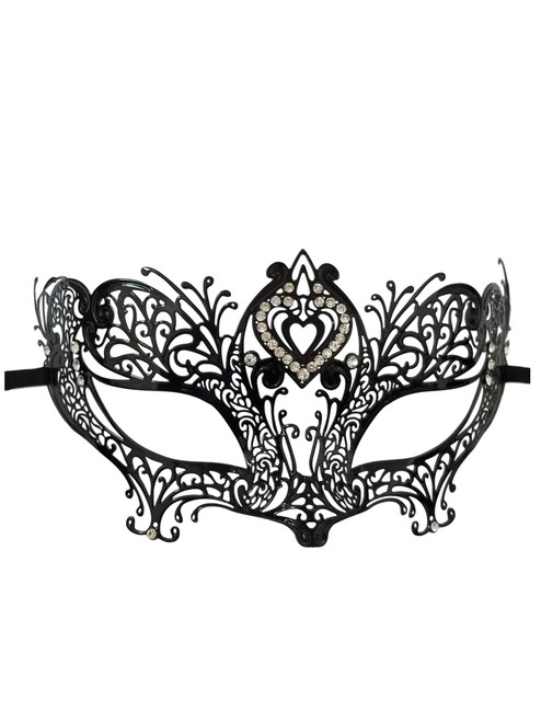Double Heart Black Laser Cut Venetian Masquerade Metal Filigree Mask Rhinestones Double Heart Black Laser Cut Venetian Masquerade Metal Filigree Mask Rhinestones