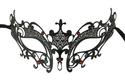 Red Black Laser Cut Venetian Masquerade Metal Filigree Mask Rhinestones Fleur De Lis Red Black Laser Cut Venetian Masquerade Metal Filigree Mask Rhinestones Fleur De Lis