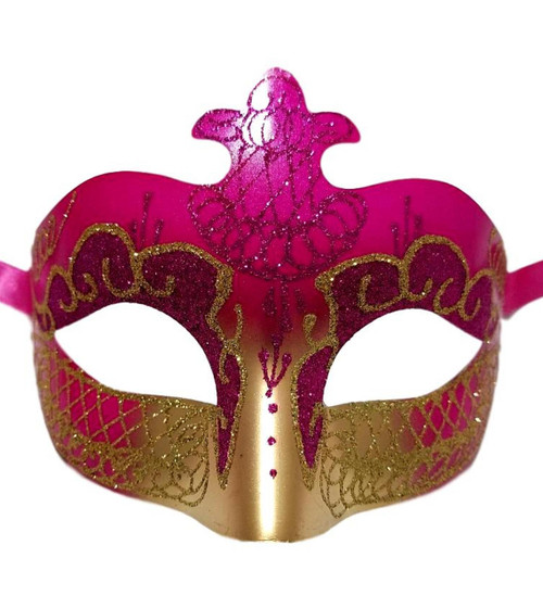 Hot Pink Gold Scroll Venetian Mask Masquerade Mardi Gras Costume Prom Dance