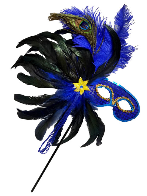 Royal Blue Feather Masquerade Ball Decor Mardi Gras Party Stick Mask Royal Blue Feather Masquerade Ball Decor Mardi Gras Party Stick Mask