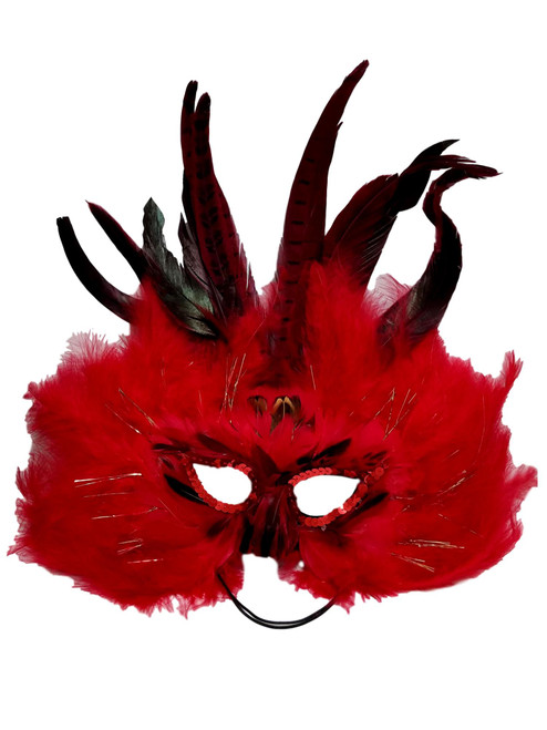 Red Feather Glow Masquerade Costume Ball Prom Mask