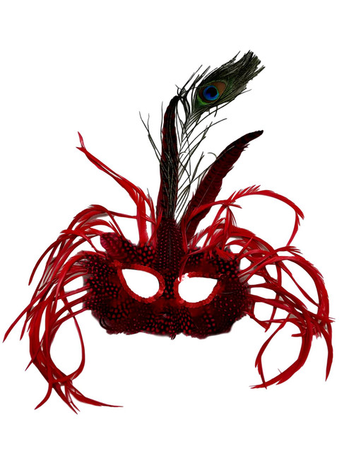 Red  Wild Feather Masquerade Mardi Gras Mask