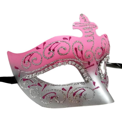 Pink Silver Sparkle Scroll Venetian Masquerade Mardi Gras Mask