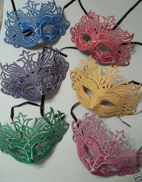 Red, Yellow, Green, Pink Cracked Antique Crown Masquerade Mask