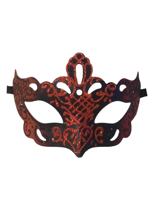 Regal Red Black Laser Cut Glitter Masquerade Venetian Mask One Size