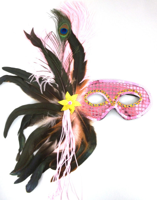 Light Pink Feather Peacock Masquerade Mardi Gras Mask