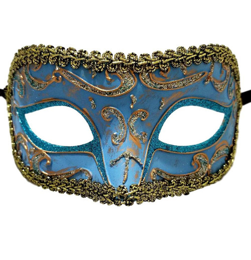 Lt Blue Silver Gold Exquisite Venetian Mardi Gras Masquerade Mask