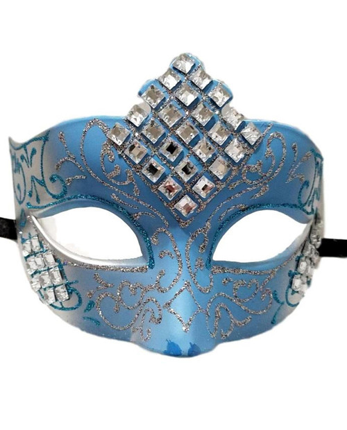 Light Blue Silver Diamond Scroll Venetian Masquerade Mask Light Blue Silver Diamond Scroll Venetian Masquerade Mask