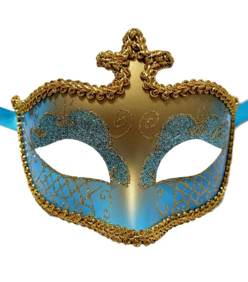 Light Blue Gold Glitter Venetian Masquerade Costume Mask Mardi Gras Light Blue Gold Glitter Venetian Masquerade Costume Mask Mardi Gras