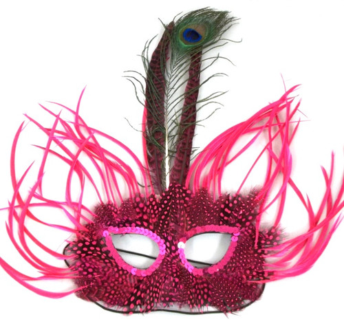 Hot Pink Wild Feather Masquerade Mardi Gras Mask