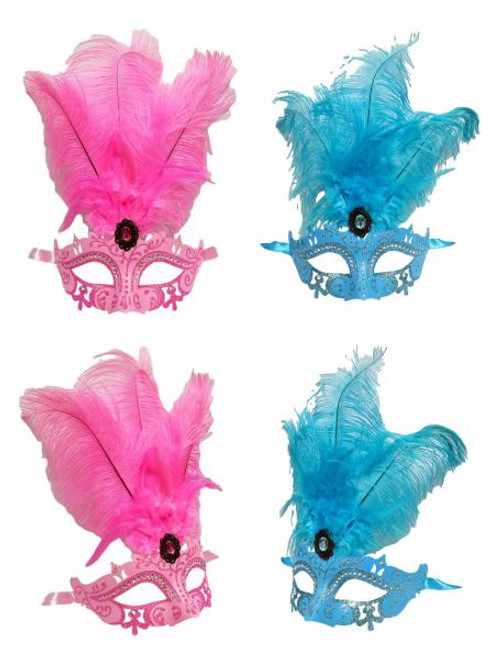 Pink, Blue Princess Oval Feather Mardi Gras Mask Pink, Blue Princess Oval Feather Mardi Gras Mask
