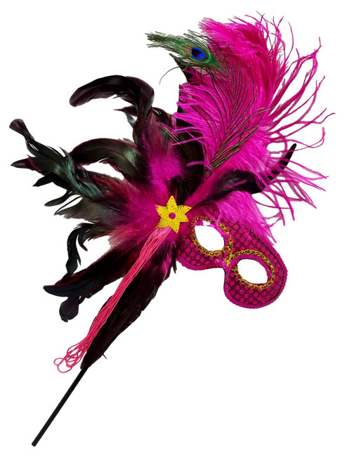 Hot Pink Fushia Feather Masquerade Ball Decor Mardi Gras Party Stick Mask Hot Pink Fushia Feather Masquerade Ball Decor Mardi Gras Party Stick Mask