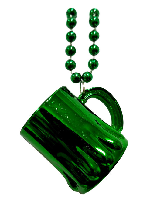 Green St Patrick's Day Cup "Beer Mug" Mardi Gras Bead Necklace