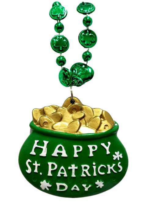 Green Happy St Patrick's Day "Pot Of Gold" Mardi Gras Bead Necklace Shamrock Green Happy St Patrick's Day "Pot Of Gold" Mardi Gras Bead Necklace Shamrock