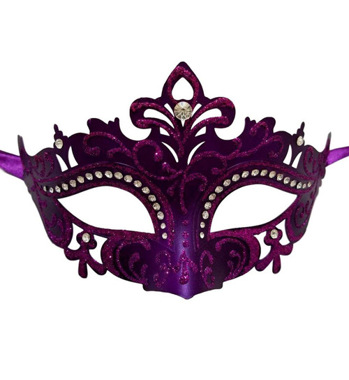 Dark Purple Mardi Gras Princess Crystal Masquerade Mask Laser Cut
