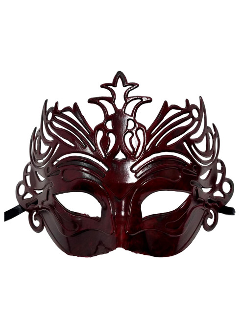 Dark Antique Red Venetian Laser Cut Mardi Gras Masquerade Half Mask Crown