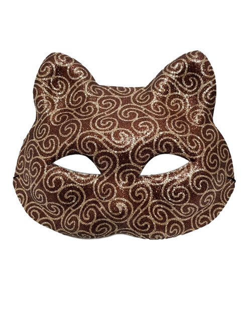 Cat Face Brown And Gold Glitter Mask Halloween Costume Party Cat Face Brown And Gold Glitter Mask Halloween Costume Party