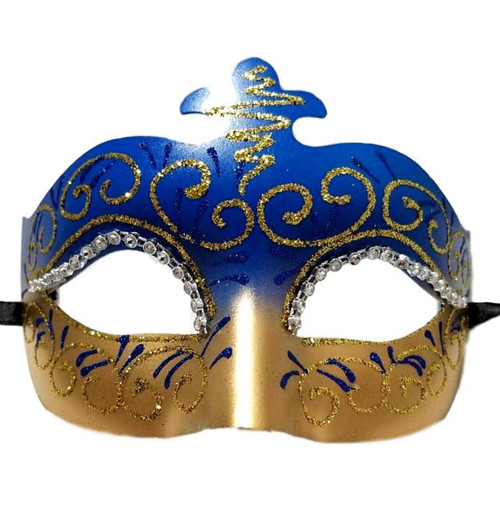 Blue Gold Crystal Scroll Venetian Masquerade Prom Mask Blue Gold Crystal Scroll Venetian Masquerade Prom Mask