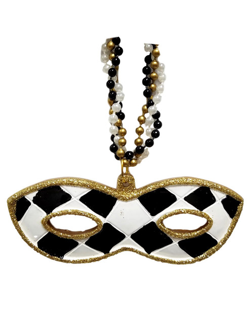 Black White Check Gold Mask Pendant Mardi Gras Bead New Party Favors Black White Check Gold Mask Pendant Mardi Gras Bead New Party Favors