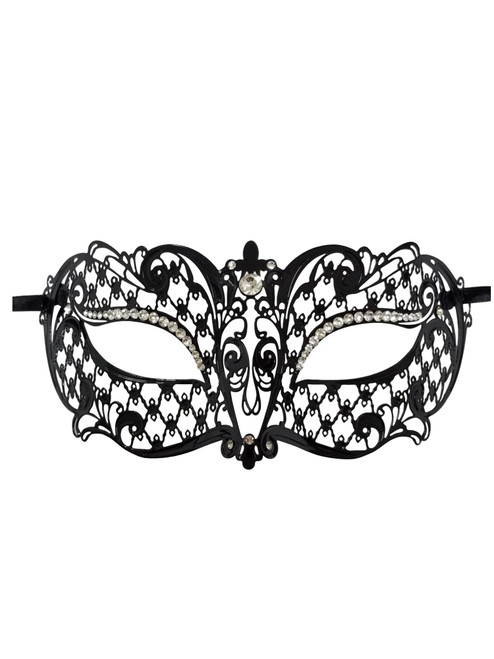 Vampire Diaries Black Crystal Gem Venetian Mask Masquerade Metal Filigree