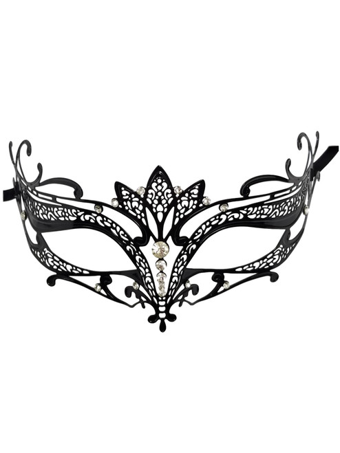 Black Crystal Tiara Laser Cut Venetian Mask Masquerade Halloween Metal Filigree Black Crystal Tiara Laser Cut Venetian Mask Masquerade Halloween Metal Filigree