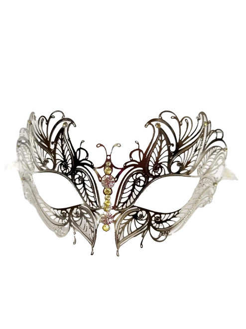 Silver Crystal Butterfly Eyes Laser Cut Venetian Mask Masquerade Topez Metal Filigree Silver Crystal Butterfly Eyes Laser Cut Venetian Mask Masquerade Topez Metal Filigree