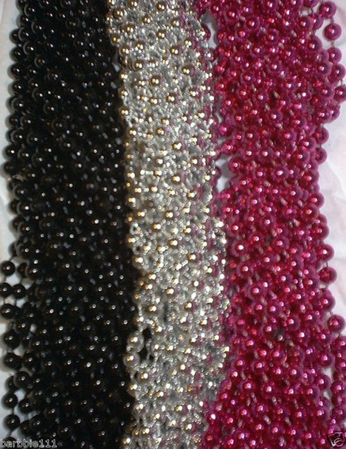 144 Hot Pink Black Silver Mardi Gras Beads Party Favors Necklaces 12 Dozen Lot