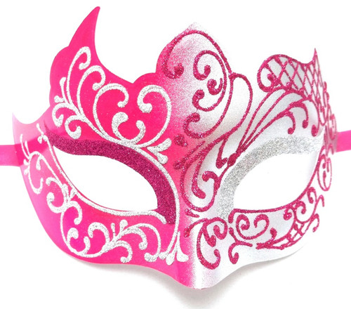 Hot Pink Silver Unique Venetian Masquerade Mardi Gras Halloween Prom Mask