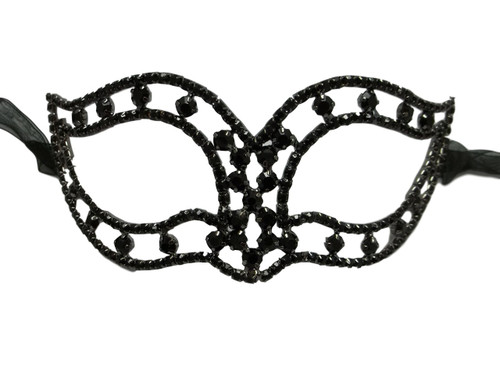Black Crystal Rhinestone Sheer Ribbons Masquerade Prom New Years Mask Black Crystal Rhinestone Sheer Ribbons Masquerade Prom New Years Mask