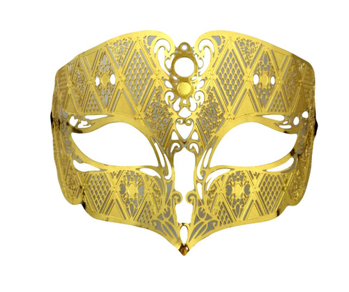 Gold Male Diamond Design Laser Cut Venetian Masquerade Metal Filigree Mask Men Gold Male Diamond Design Laser Cut Venetian Masquerade Metal Filigree Mask Men