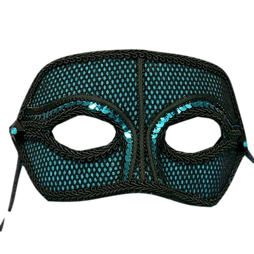 "Lou" Companion Men's Teal Sequin Moire' Masquerade Prom Ball Mask