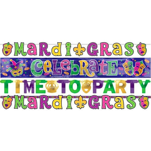 Mardi Gras Letter Banner Combo Pack 4 Ct