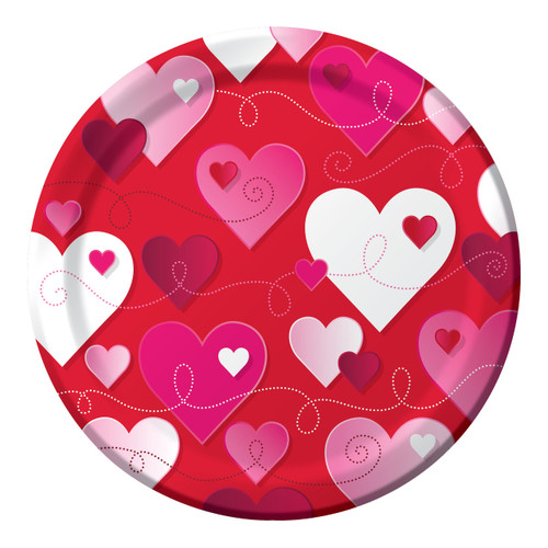 Hearts Swirls Valentines Day Party 8 9 inch Paper Luncheon Dinner Plates