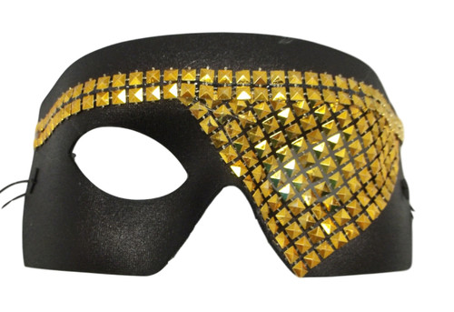 "Rune" Black Gold Studded Steampunk Masquerade Prom Halloween Mask "Rune" Black Gold Studded Steampunk Masquerade Prom Halloween Mask