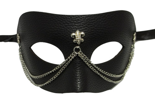 Black Leather Metal Chains Fleur De Lis Masquerade Halloween Prom Mask