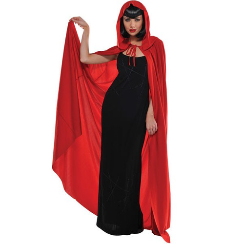 Hooded Adult Long Red Cape Witch RIding Hood