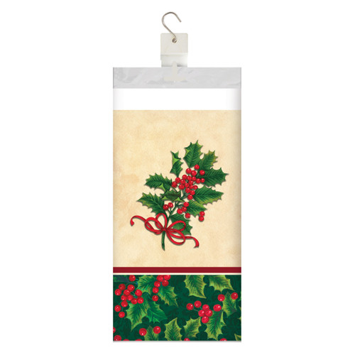 Boughs of Holly Plastic Tablecover 54 x 102 Christmas Party