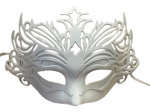 White Venetian Laser Cut Mardi Gras Masquerade Half Mask Crown