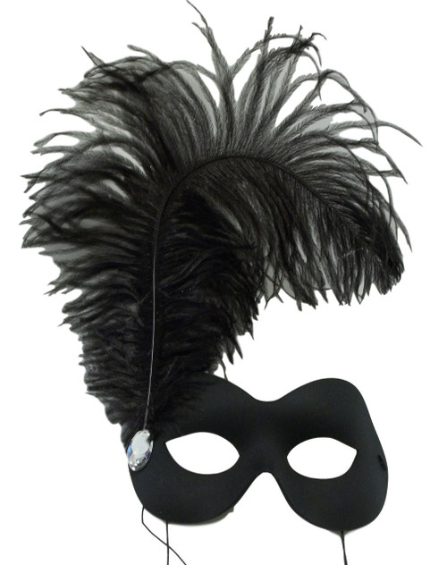 Subito Black Feather Plume and Crystal Masquerade Prom Ball Mask