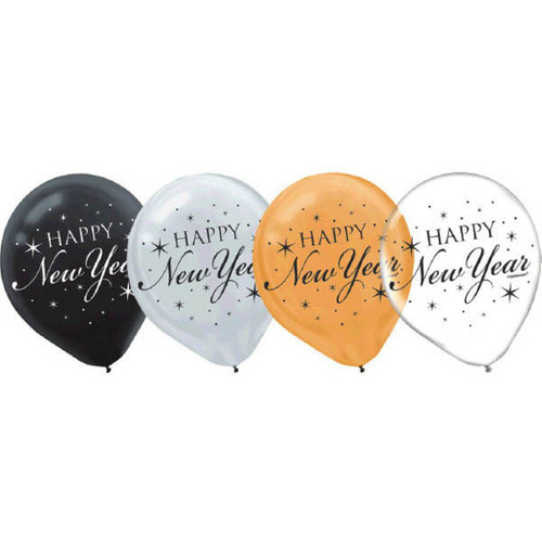 Happy New Year! 15 Black Silver Gold Helium Quality 12" Latex Balloons Happy New Year! 15 Black Silver Gold Helium Quality 12" Latex Balloons
