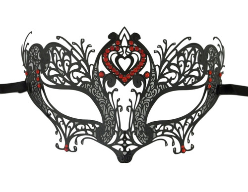 Red Double Heart Black Laser Cut Venetian Masquerade Metal Filigree Mask Rhinestones Red Double Heart Black Laser Cut Venetian Masquerade Metal Filigree Mask Rhinestones