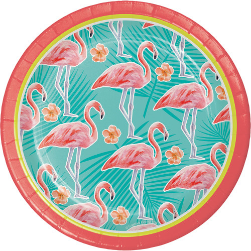 Island Oasis 8 Ct 7" Dessert Paper Plates Summer Luau Pool Party Flamingos Island Oasis 8 Ct 7" Dessert Paper Plates Summer Luau Pool Party Flamingos