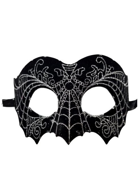 Black Silver Suede Leather Laser Cut Venetian Masquerade Prom Mask Goth