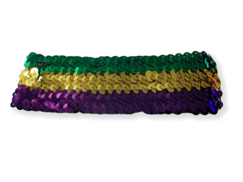 Sequin Mardi Gras Elastic Headband Purple Green Gold