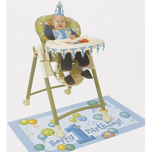 1st Birthday Blue Balloons High Chair Decorating kit Bib Hat Banner Mat