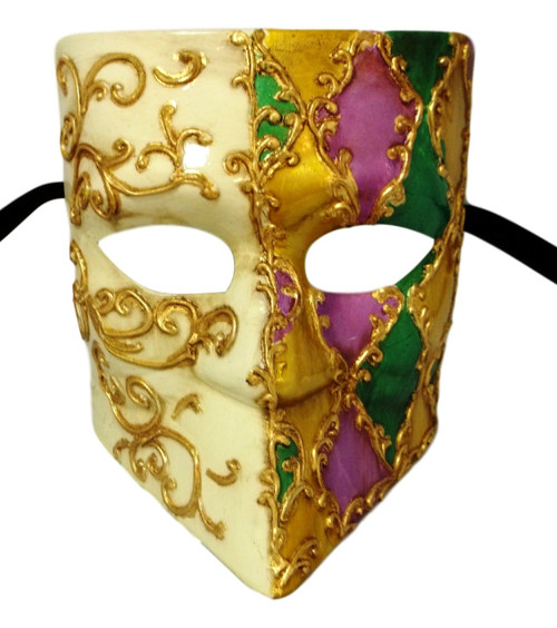 Le Bodin Mardi Gras Purple Green Gold Bauta Venetian Masquerade Mask