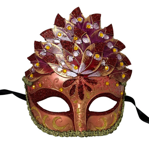 Burgundy Leaf Cascade Mask Masquerade Prom Halloween